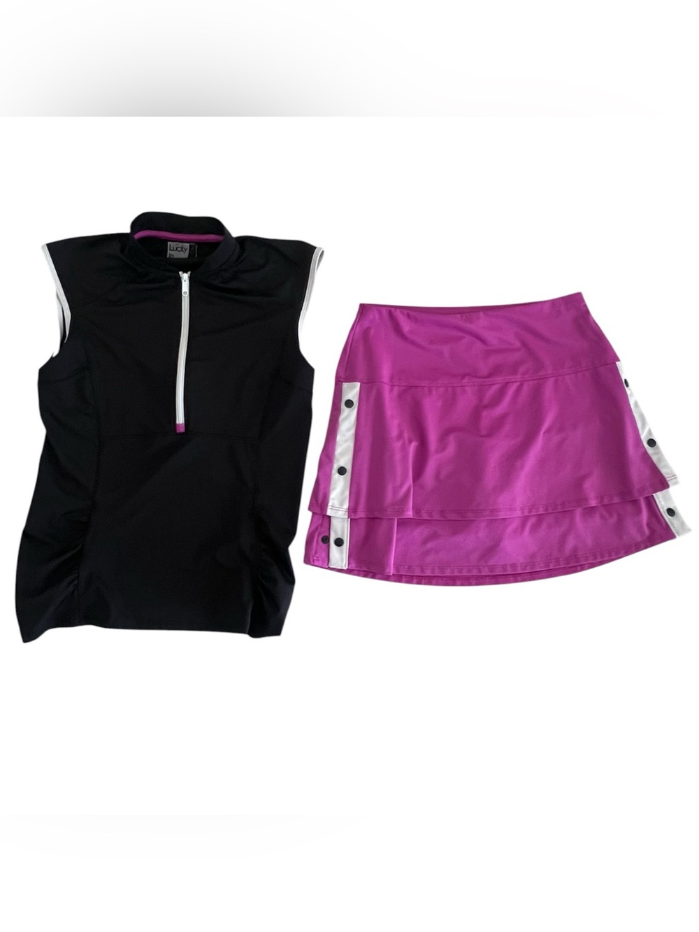 Lucky In Love Tennis Set XS Pink Skort & Black Zip Top Golf Pickleball Outfit